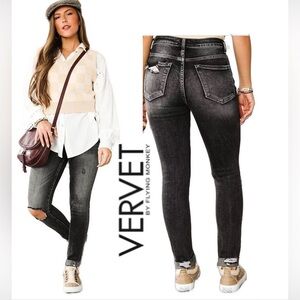 Vervet by Flying Monkey Black High Rise Distressed Skinny Jeans Women’s Size 25